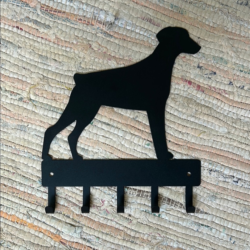 Metal dog art with hooks for leash or keys